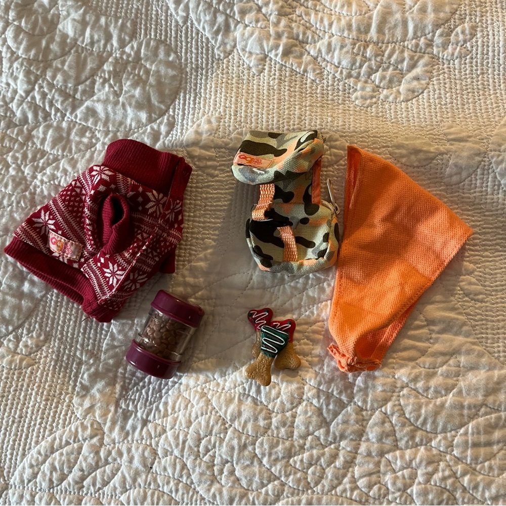 Our Generation Orange Dog Carry Camping Pack Bones Food Bandana Use W/ 18” Dolls